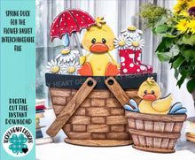 Load image into Gallery viewer, Spring Duck For The Flower Basket Interchangeable File SVG, TINY, Floral, Daisy, Umbrella, Boots Tiered Tray, Glowforge, LuckyHeartDesignsCo