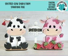 Load image into Gallery viewer, Spotted Cow Dairy Farm Standing File SVG, Strawberry, Pink Cow, Milk, Tiered Tray Glowforge, LuckyHeartDesignsCo