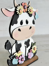 Load image into Gallery viewer, Dairy Cow Floral Spring Standing File SVG, Flower, Daisy, Farm, Milk, Tiered Tray Glowforge, LuckyHeartDesignsCo