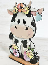 Load image into Gallery viewer, Dairy Cow Floral Spring Standing File SVG, Flower, Daisy, Farm, Milk, Tiered Tray Glowforge, LuckyHeartDesignsCo