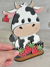 Load image into Gallery viewer, Spotted Cow Dairy Farm Standing File SVG, Strawberry, Pink Cow, Milk, Tiered Tray Glowforge, LuckyHeartDesignsCo