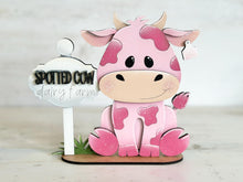 Load image into Gallery viewer, Spotted Cow Dairy Farm Standing File SVG, Strawberry, Pink Cow, Milk, Tiered Tray Glowforge, LuckyHeartDesignsCo