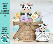 Load image into Gallery viewer, Dairy Cow Spring For The Flower Basket Interchangeable File SVG, Floral, Farm, Cow, Daisy, Tiered Tray, Glowforge, LuckyHeartDesignsCo