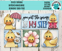 Load image into Gallery viewer, Duck Spring Interchangeable Leaning Sign File SVG, Rain Boots, Umbrella, Daisy, Flower, Tiered Tray Glowforge, LuckyHeartDesignsCo
