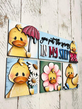 Load image into Gallery viewer, Duck Spring Interchangeable Leaning Sign File SVG, Rain Boots, Umbrella, Daisy, Flower, Tiered Tray Glowforge, LuckyHeartDesignsCo