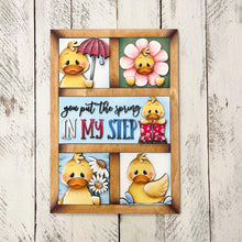 Load image into Gallery viewer, Duck Spring Interchangeable Leaning Sign File SVG, Rain Boots, Umbrella, Daisy, Flower, Tiered Tray Glowforge, LuckyHeartDesignsCo