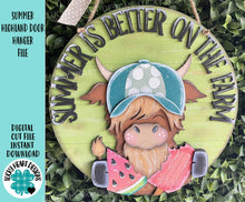 Load image into Gallery viewer, Summer Highland Door Hanger File SVG, Summer, Cow, Watermelon, Popsicle, Farm Glowforge, LuckyHeartDesignsCo