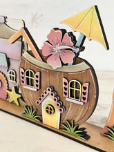 Load image into Gallery viewer, Beach Summer Shell Standing Houses File SVG, Glowforge, Tropical Drink, Coconut, Hawaiian, Beach Ball, Sand Bucket, LuckyHeartDesignsCo