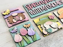 Load image into Gallery viewer, Gnome Spring MINI Interchangeable Leaning Sign File SVG, Butterfly, Flower, Floral Tulip, Gnomie, Tiered Tray Glowforge, LuckyHeartDesignsCo