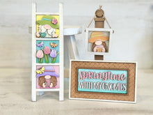 Load image into Gallery viewer, Gnome Spring MINI Interchangeable Leaning Sign File SVG, Butterfly, Flower, Floral Tulip, Gnomie, Tiered Tray Glowforge, LuckyHeartDesignsCo