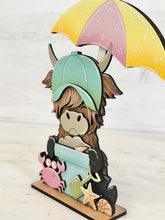 Load image into Gallery viewer, Summer Beach Highland Standing File SVG, Glowforge, Swim, Umbrella, Crab, Shells Sand, Cow, Farm, Beach, Tiered Tray LuckyHeartDesignsCo