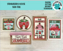 Load image into Gallery viewer, Strawberry House Sign Set File SVG, Glowforge, Summer, Farm, Spring, Fruit, Cupcake, LuckyHeartDesignsCo