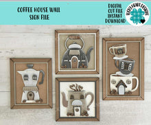 Load image into Gallery viewer, Coffee House Wall Sign Set File SVG, Glowforge, Bundle Coffee Mug, Pot, Cups, Door Hanger, LuckyHeartDesignsCo