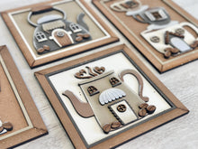 Load image into Gallery viewer, Coffee House Wall Sign Set File SVG, Glowforge, Bundle Coffee Mug, Pot, Cups, Door Hanger, LuckyHeartDesignsCo