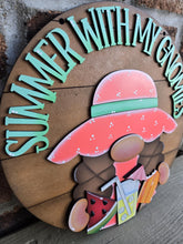 Load image into Gallery viewer, Summer Gnome Door Hanger Sign File SVG, Glowforge, Watermelon, Lemonade, Popsicle, Lucky Heart Designs