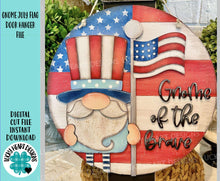 Load image into Gallery viewer, Gnome July Flag Door Hanger File SVG, Glowforge Firework, USA, America, LuckyHeartDesignsCo