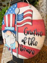 Load image into Gallery viewer, Gnome July Flag Door Hanger File SVG, Glowforge Firework, USA, America, LuckyHeartDesignsCo