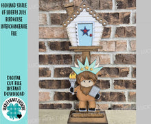 Load image into Gallery viewer, Highland Statue Of Liberty July for the Birdhouse Interchangeable File SVG, Glowforge, USA Cow, America, Fourth of July, LuckyHeartDesignsCo
