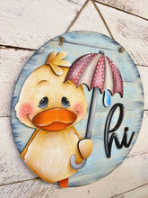 Load image into Gallery viewer, Spring Duck Door Hanger Sign File SVG, Glowforge, Hi, Hello, Umbrella, Rain, Farm, LuckyHeartDesignsCo