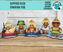 Load image into Gallery viewer, Summer Duck Standing File SVG, Umbrella, Swimming, Pool, Beach, Scubba, Glasses, Cute, Pet, Farm Tiered Tray Glowforge, LuckyHeartDesignsCo