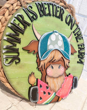 Load image into Gallery viewer, Summer Highland Door Hanger File SVG, Summer, Cow, Watermelon, Popsicle, Farm Glowforge, LuckyHeartDesignsCo