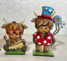 Load image into Gallery viewer, Highland July Fourth Standing File SVG, Glowforge, Summer, America, Cow, Statue of Liberty, Farm, USA, Tiered Tray LuckyHeartDesignsCo