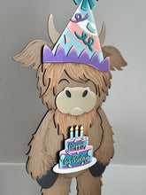 Load image into Gallery viewer, Birthday Highland Porch Interchangeable Hats File SVG, (hat only) Seasonal, Cow, Holiday Farm, Cake, Glowforge, LuckyHeartDesignsCo