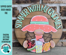 Load image into Gallery viewer, Summer Gnome Door Hanger Sign File SVG, Glowforge, Watermelon, Lemonade, Popsicle, Lucky Heart Designs