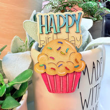 Load image into Gallery viewer, Birthday Mug Hugger Bundle File SVG, Glowforge, Balloon, Cake, Candle, Hat, Celebrate, Tiered Tray, Plant Topper, Gift, LuckyHeartDesignsCo