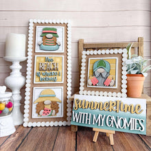 Load image into Gallery viewer, Summer Fun Gnome Interchangeable Leaning Sign File SVG, Glowforge, Beach, Pool, Shells, Watermelon, Popsicle, Sun, LuckyHeartDesignsCo