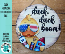 Load image into Gallery viewer, Duck Firework Door Hanger File SVG, America, Fourth Of July, USA, Farm, USA Glowforge, LuckyHeartDesignsCo
