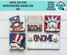 Load image into Gallery viewer, Gnome July MINI Interchangeable Leaning Sign File SVG, USA, fourth, Firework, Uncle Sam, America Tiered Tray Glowforge, LuckyHeartDesignsCo
