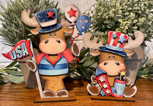 Load image into Gallery viewer, Moose July Fourth Standing File SVG, America, USA, Firework, Flag, Hotdog, Farm, Woodland, Tiered Tray Glowforge, LuckyHeartDesignsCo
