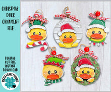 Load image into Gallery viewer, Duck Christmas Ornament File SVG, Holiday, craft, Santa, Rudolph, Reindeer, Candy Cane, Present, Glowforge, LuckyHeartDesignsCo