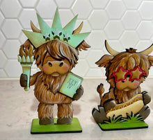 Load image into Gallery viewer, Highland July Fourth Standing File SVG, Glowforge, Summer, America, Cow, Statue of Liberty, Farm, USA, Tiered Tray LuckyHeartDesignsCo