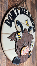 Load image into Gallery viewer, Farm Fresh Honey Highland Door Hanger File SVG, Summer, Cow, Bee, Bumble, Farm Glowforge, LuckyHeartDesignsCo
