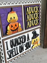 Load image into Gallery viewer, Halloween Duck Interchangeable Leaning Sign File SVG, Glowforge Tiered Tray, Vampire, Pumpkin, Candy, Witch, Mummy, LuckyHeartDesignsCo