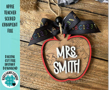 Load image into Gallery viewer, Apple Teacher Scored Ornament File SVG, Glowforge, Christmas, Tag, Gift, Classroom, Tiered Tray LuckyHeartDesignsCo