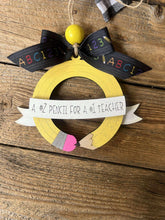 Load image into Gallery viewer, Round Pencil Teacher Ornament File SVG, Glowforge School, Christmas, Personalized Gift, Classroom, Tiered Tray LuckyHeartDesignsCo