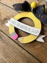 Load image into Gallery viewer, Round Pencil Teacher Ornament File SVG, Glowforge School, Christmas, Personalized Gift, Classroom, Tiered Tray LuckyHeartDesignsCo