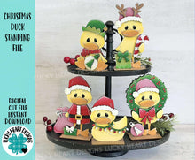 Load image into Gallery viewer, Christmas Duck Standing Tiered Tray File SVG, Glowforge Candy Cane, Reindeer, Rudolph, Santa, Tier Tray, LuckyHeartDesignsCo