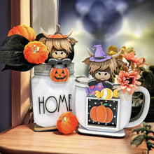 Load image into Gallery viewer, Highland Halloween Mug Hugger File SVG, Glowforge Tiered Tray, Decor Holiday Jack o lantern Plant Hugger Trick or Treat, LuckyHeartDesignsCo