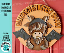 Load image into Gallery viewer, Halloween Highland Bat Door Hanger File SVG, Farm Glowforge, Dracula, Trick or Treat, Sign, Witch, LuckyHeartDesignsCo