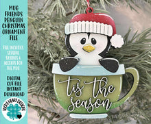 Load image into Gallery viewer, Mug Friends Penguin Christmas Ornament File SVG, Santa, Winter, Cocoa, Coffee, Cup, Frosty, Glowforge, LuckyHeartDesignsCo