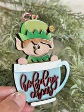 Load image into Gallery viewer, Mug Friends Elf Christmas Ornament File SVG, Santa, Winter, Cocoa, Coffee, Cup, Craft, Glowforge, LuckyHeartDesignsCo