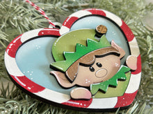 Load image into Gallery viewer, Candy Cane Heart Christmas Ornament Friends File SVG, Santa, Rudolph, Elf, Moose, Penguin Snowman Gingerbread Glowforge, LuckyHeartDesignsCo