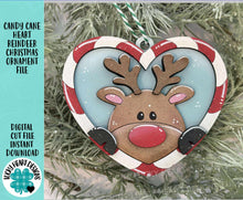 Load image into Gallery viewer, Candy Cane Heart Reindeer Christmas Ornament Friends File SVG, Craft, Kids, Santa, Rudolph, Moose, Glowforge, LuckyHeartDesignsCo