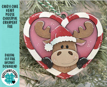 Load image into Gallery viewer, Candy Cane Heart Moose Christmas Ornament Friends File SVG, Craft, Kids, Santa, Rudolph, Reindeer, Woodland, Glowforge, LuckyHeartDesignsCo