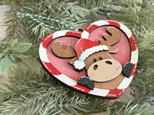 Load image into Gallery viewer, Candy Cane Heart Moose Christmas Ornament Friends File SVG, Craft, Kids, Santa, Rudolph, Reindeer, Woodland, Glowforge, LuckyHeartDesignsCo