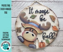 Load image into Gallery viewer, Moose Fall Door Hanger File SVG, Scarecrow, Leaves, Pumpkin, Leaf, Decor Glowforge, LuckyHeartDesignsCo